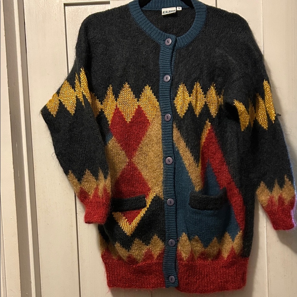 Excel Cond CLUB brand Mohair Cardigan Sweater Coat Fab Vintage 70-80s Retro Boho